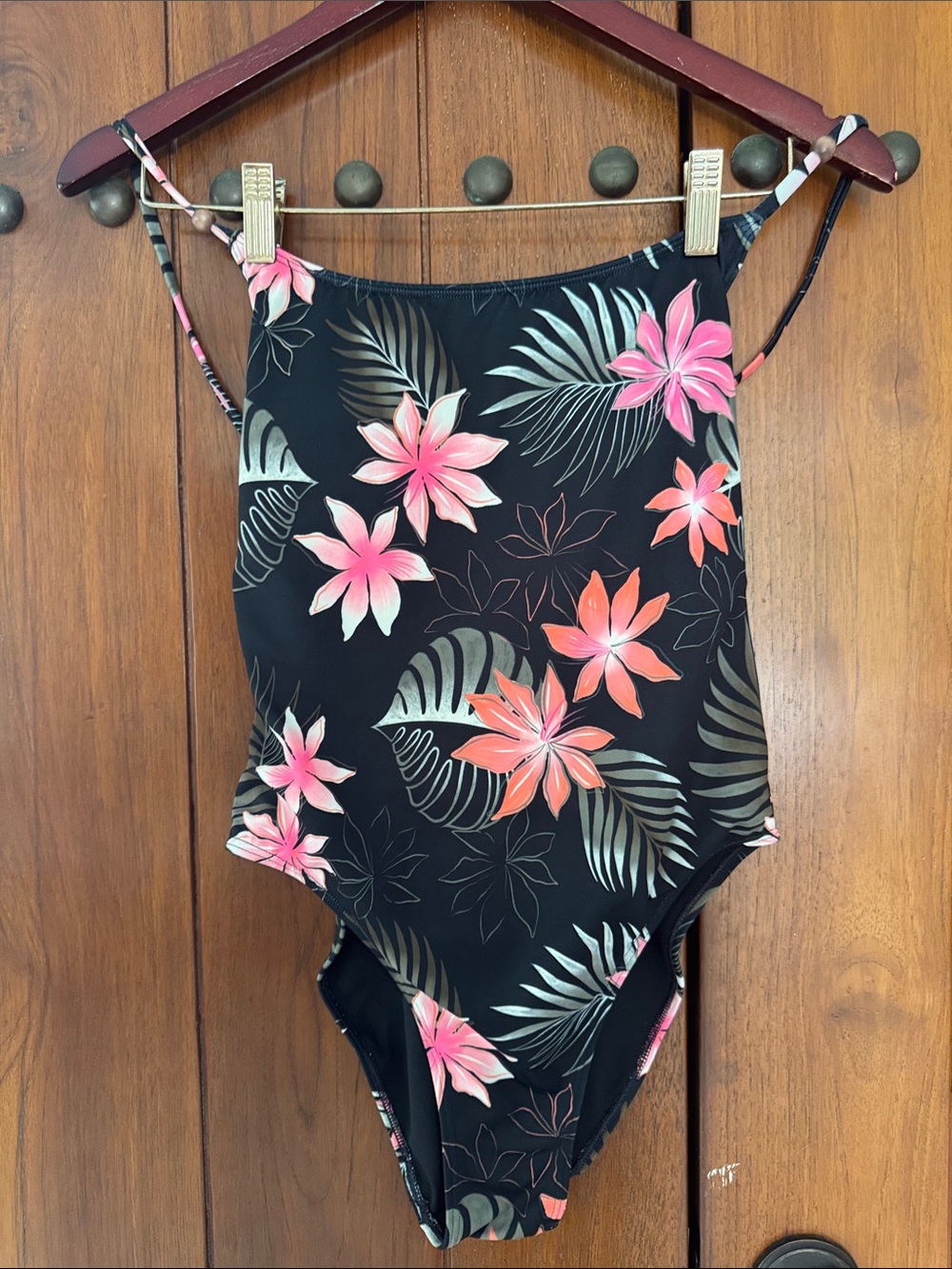 Roxy Black One-Piece Swimsuit with Pink Floral Print
